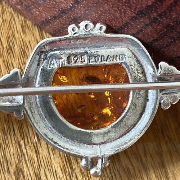 Vintage sterling silver & amber pin - Picture 3 of 6